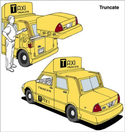TRUNCATE: When the roof trunk is lowered, the taxi looks like a passenger sedan.